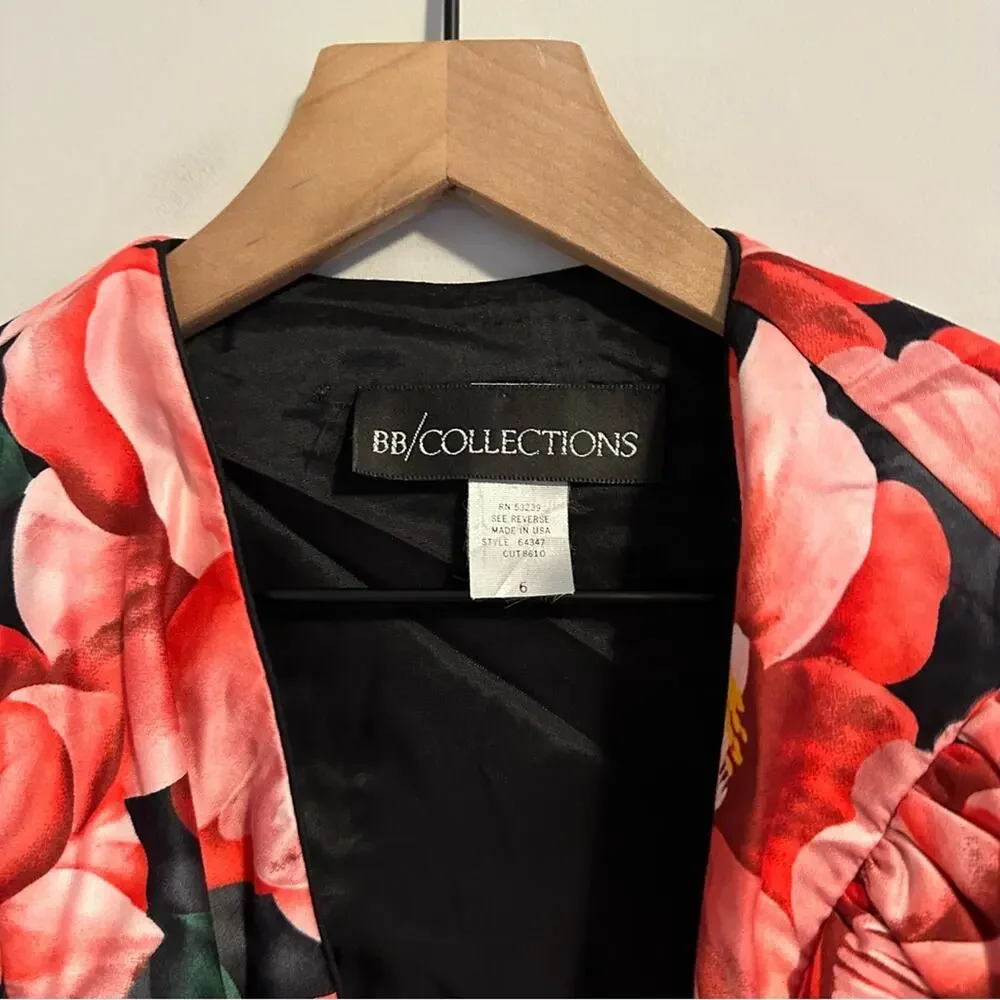 Vintage Floral Pink Rose Mini Dress & Jacket XS